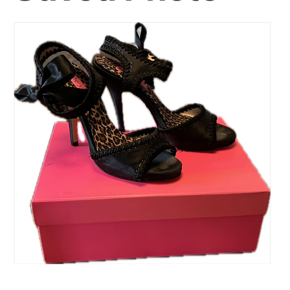 Elegant Black Satin Heels. Betsey Johnson “Joe”, 8.5
